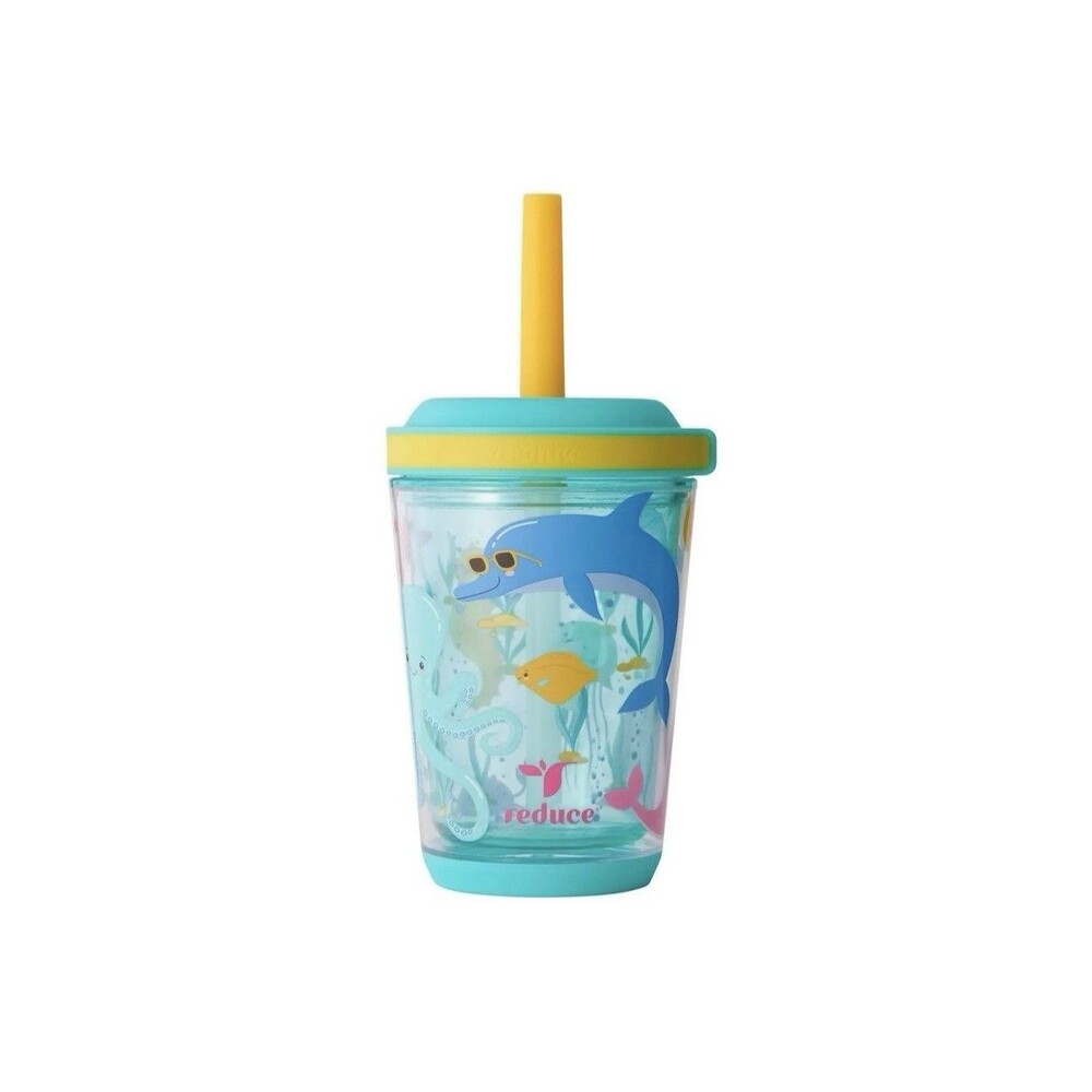 Ocean Friends Reduce Cartwheel Straw Cup 12oz Spill-Proof Blue And Yellow